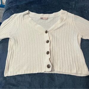 SO Cream Ribbed Sweater with Brown Accents
